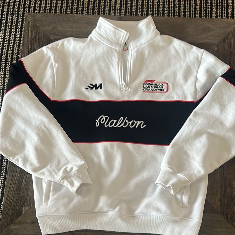 Malbon US Formula 1 Las Vegas Grand Prix White and Black Quarter-Zip Sweatshirt